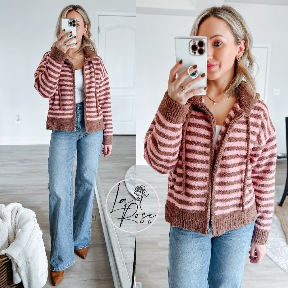 Jayden Striped Zip-Up Hooded Cardigan | Women's Fall & Winter Jacket | Striped - Picture 2 of 13